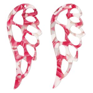 Focal, resin, pink / red / white, 58x24mm cutout wing. Sold per pkg of 4.