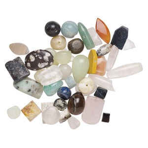 Multi-gemstone / glass 1pkg1, mixed shape bead 1/4 lb mix 8x6mm-40x30mm