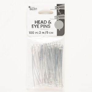 Head pin / eye pin mix 1pkg100 silver-finished, 2 inch, 22 gauge steel