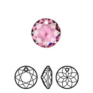 Drop 24pk rose, Swarovski&reg; 14mm pendant classic cut 6430