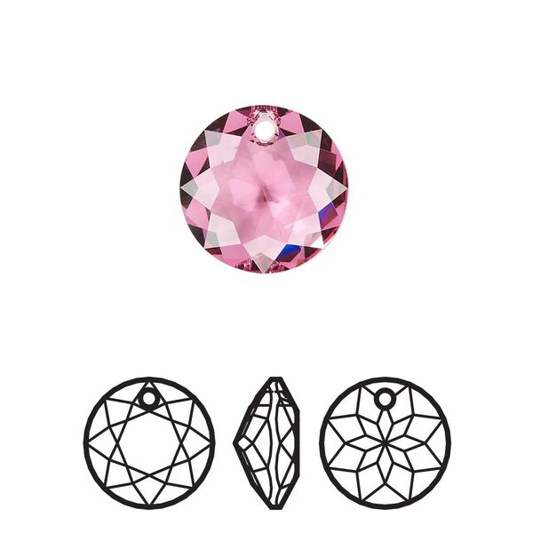 Drop 24pk rose, Swarovski&reg; 14mm pendant classic cut 6430 image number 0