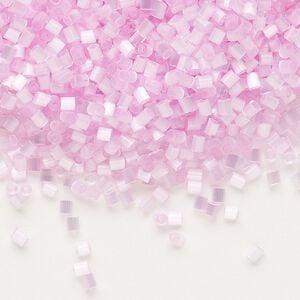 Seed bead, Dyna-Mites&trade;, glass, pkg/1/2kg, #11 cut-off beads cut-off round, translucent silky pink, (361 11/0 CUT OFF).