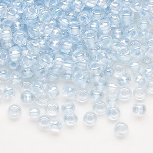 Seed bead, Preciosa Ornela Czech glass, pkg/50g, #6 rocaille, translucent color-lined luster pastel blue, (382PB).