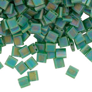 Seed bead, TILA&reg;, glass, pkg/40g, 5mm full tila square, translucent matte rainbow pistachio, (TL-146FR).