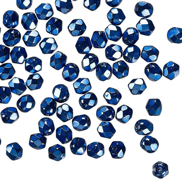 Czech fire-polished glass 1pkg1, faceted round bead opaque carmen dark blue 1 mass 4mm image number 0