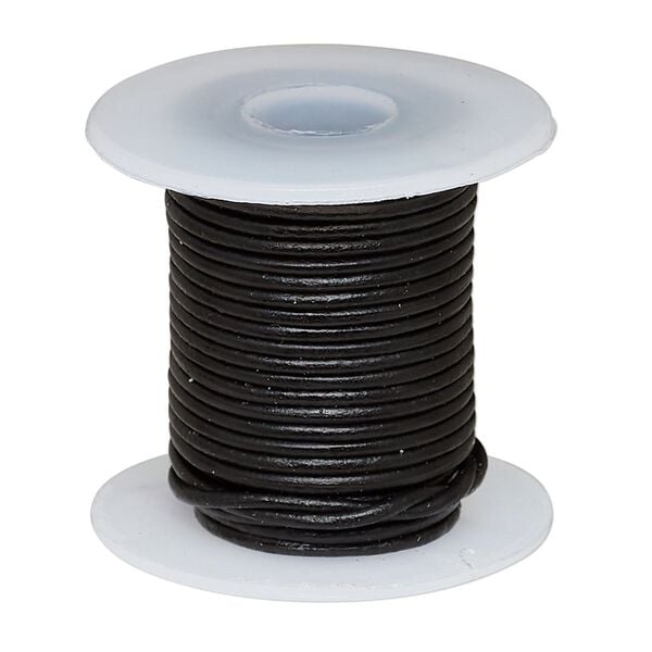 Cord, leather (dyed), black, 1-1.2mm round. Sold per 5-yard spool. image number 0