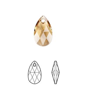 Drop 2pk light Colorado topaz, Crystal Passions&reg; 16x9mm pendant pear 6106