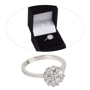 Ring, cubic zirconia and rhodium-finished brass, clear, 10mm tiered flower, size 8. Sold individually.