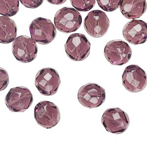 Bead 1pkg50 Czech fire-polished glass, translucent amethyst purple, 8mm faceted round.