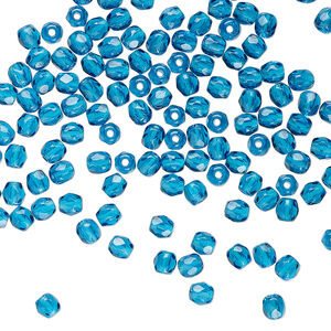 Bead 1pkg1mass Czech fire-polished glass, 3mm faceted round, transparent dark  aqua blue