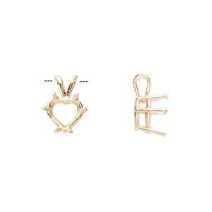 Pendant, Sure-Set&trade;, 14Kt gold, 8mm with pre-notched 6-prong heart basket setting. Sold individually.