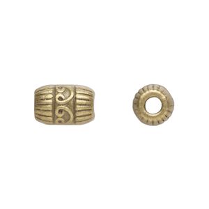 Bead 1pkg20 brass-plated "pewter", 11x8mm fancy tube, antique
