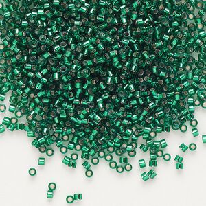 Seed bead, Delica&reg; 1pkg250g glass, #11 round, transparent silver-lined emerald / outside dyed (DB-0605)