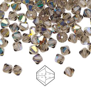 Bead 24pk black diamond AB, Preciosa Czech crystal 5mm bicone
