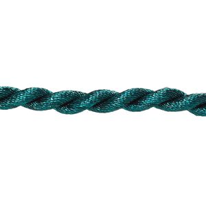 Necklace cord, satin-finished nylon, green, 5mm twisted round, 16 inches with knot closure. Sold per pkg of 2.