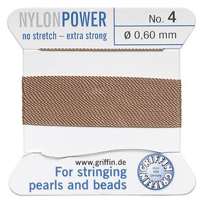 Thread, Griffin, nylon, beige, size #4. Sold per 2-meter card (approximately 78 inches).