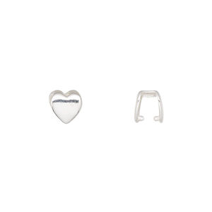 Bail, ice-pick, sterling silver, 6mm heart, 5mm grip length. Sold per pkg of 2.