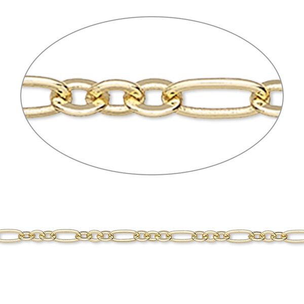 Chain 1pkg figaro, 2.5mm, gold-finished brass 5 foot unfinished image number 0