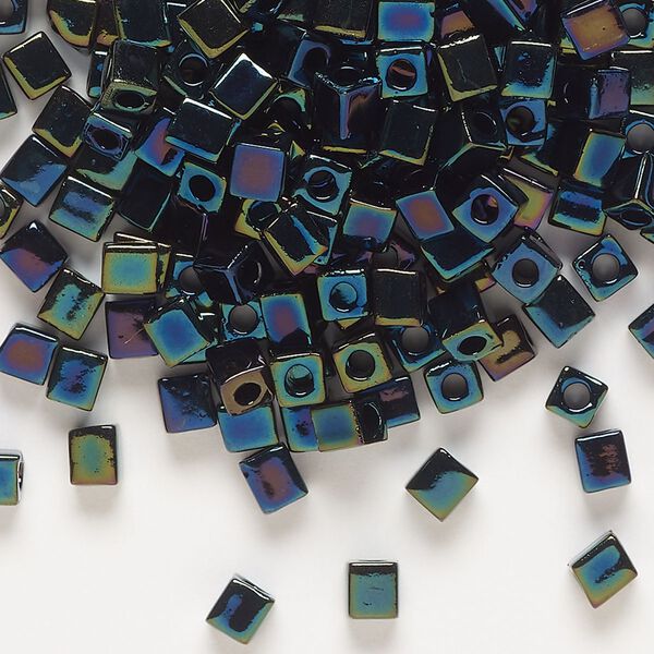 Seed bead, Miyuki, glass, pkg/250g, 3.5-3.7mm square, opaque iris metallic dark blue (SB-452). image number 0