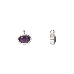 Drop sterling silver amethyst 1pk 8x6mm hand-cut faceted oval, natural