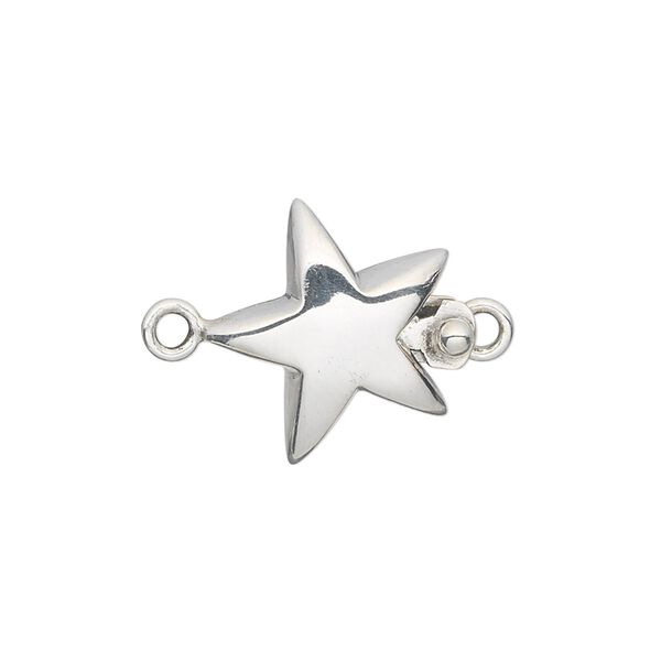 Clasp tab 1pkg1 sterling silver, 17mm star, 1-strand image number 0