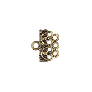 End bar 1pkg12 "pewter", 16x7mm rectangle / beaded design / 1sided / 3 closed loops, gold-finished / antiqued