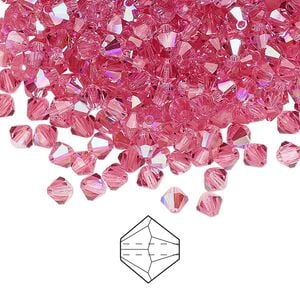 Bead 144pk rose glitter, Preciosa Czech crystal 4mm bicone