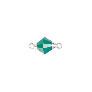 Link 1pkg1, sterling silver / silver-plated copper / green onyx, 13x8mm hand-cut faceted bicone