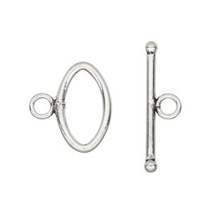 Clasp toggle 1pkg4 silver-plated, 20x12mm oval, copper antique 1-strand