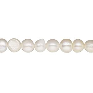 Pearl, cultured freshwater (bleached), white, 6-9mm semi-round, D grade, Mohs hardness 2-1/2 to 4. Sold per 15-1/2" to 16" strand.