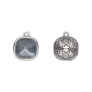 Drop, Almost Instant Jewelry&reg;, antiqued sterling silver, 12mm rounded square with 10mm cushion setting and filigree back design. Sold individually.