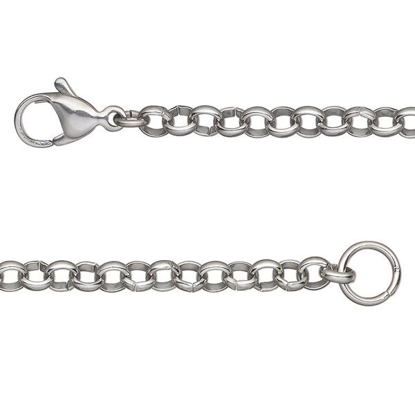 Chain 1pkg1 rolo, 4mm / lobster claw clasp, stainless steel 18 inch image number 0