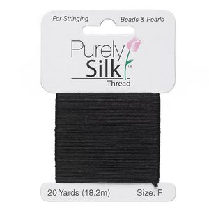 Thread, Purely Silk&trade;, 3-ply, black, size F. Sold per 20-yard card.