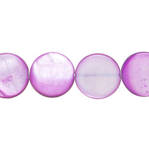 Mother-of-pearl shell 1pkg1, puffed flat round bead 15 inch fuchsia 12-13mm