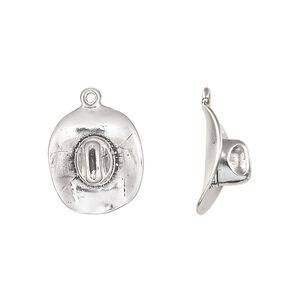 Charm, antiqued sterling silver, 16x14mm 3D cowboy hat. Sold individually.