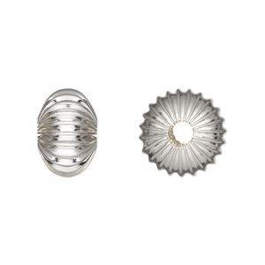 Bead 1pkg8 silver-plated, 14.5x9mm corrugated rondelle, brass