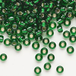 Seed bead, Miyuki, glass, pkg/250g, #6 rocaille, transparent silver-lined green, (RR-16).