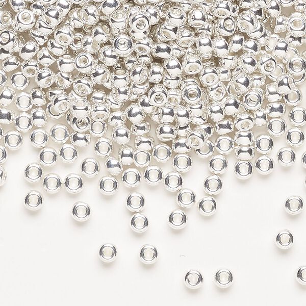Seed bead, Miyuki, glass, pkg/250g, #8 rocaille, opaque silver-plated, (RR-961). image number 0