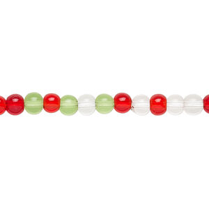 Bead, glass, transparent Christmas tones, 3-4mm round. Sold per 36-inch strand.