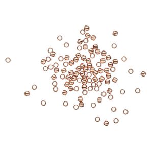 Crimp, copper-plated brass, 2x1.5mm round, 1.2mm inside diameter. Sold per pkg of 100.
