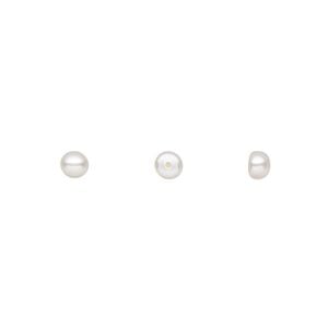 Pearl, White Lotus&trade;, cultured freshwater (bleached), white, 4-5mm half-drilled button, B grade, Mohs hardness 2-1/2 to 4. Sold per pkg of 10 pairs.