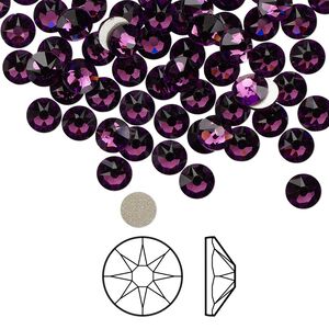 Flat back 144pk amethyst foil back, Crystal Passions&reg; 4.6-4.8mm rose round SS20 2088