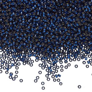 Seed bead, Miyuki 1pkg250g glass, #15 rocaille, Duracoat&reg; transparent silver-lined navy blue / outside dyed (RR-4281)