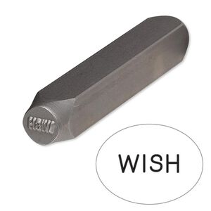 Stamp punch, tempered chrome vanadium steel, 6x2.5mm "WISH," 2-3/4 x 3/8 inches. Sold individually.