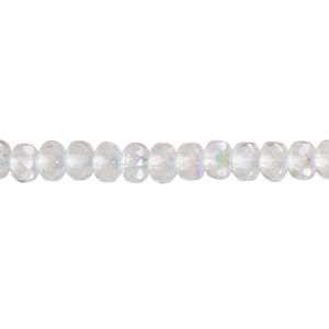 Bead, Czech fire-polished glass, clear AB, 5x4mm faceted rondelle. Sold per pkg of 1,200 (1 mass).