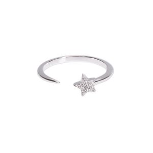 Ring, Create Compliments&reg;, cubic zirconia and rhodium-plated sterling silver, clear, 6.5mm wide with star, size 8. Sold individually.