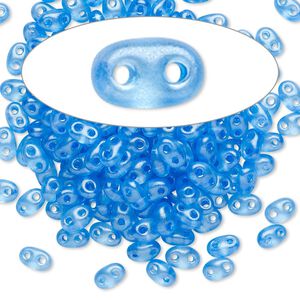 Seed bead, Preciosa Twin&trade; Czech glass, pkg/10g, 5x2.5mm oval, translucent sea blue terra pearl clear, (08336).