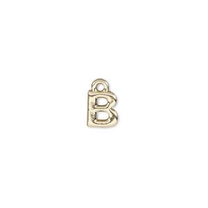Charm, gold-finished "pewter" (zinc-based alloy), 7.5x6.5mm alphabet letter B. Sold per pkg of 2.