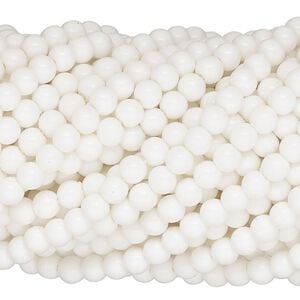 Bead, acrylic, white, 4mm round. Sold per pkg of 2 hanks, approximately 9,600 beads.
