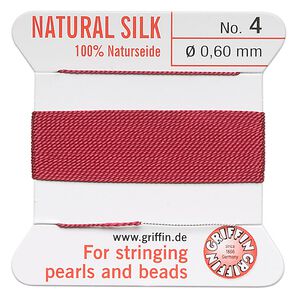 Thread, Griffin, silk, garnet red, size #4. Sold per 2-meter card (approximately 78 inches).